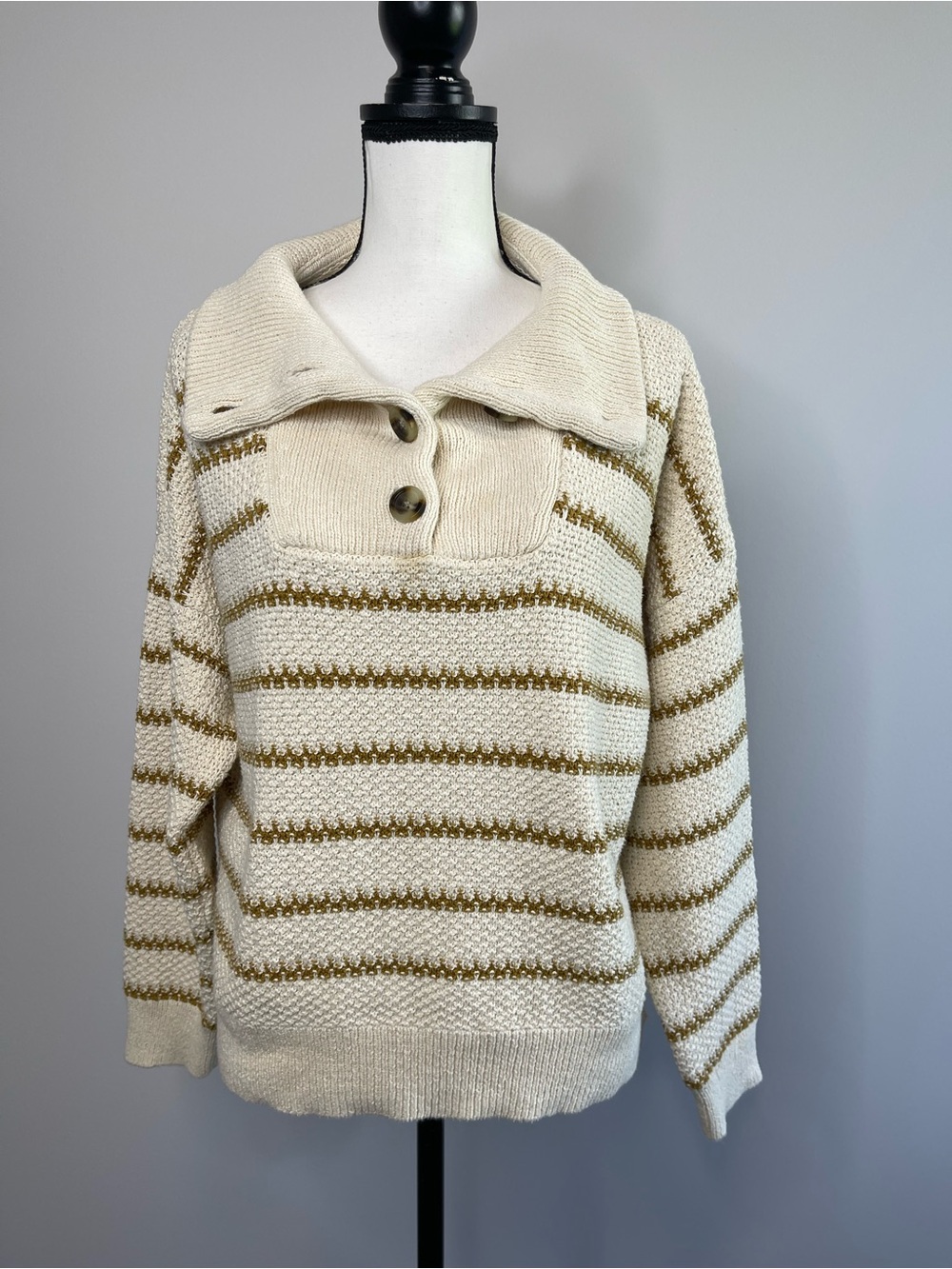 Madewell Canby Button Mocknecksweater in extra large stripes cozy casual neutral